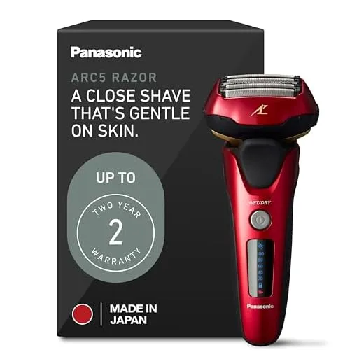 Panasonic ARC5 Electric Razor for Men with Pop-up Trimmer, Wet Dry 5-Blade Electric Shaver with Intelligent Shave Sensor and 16D Flexible Pivoting Head - ES-ALV6HR (Red)