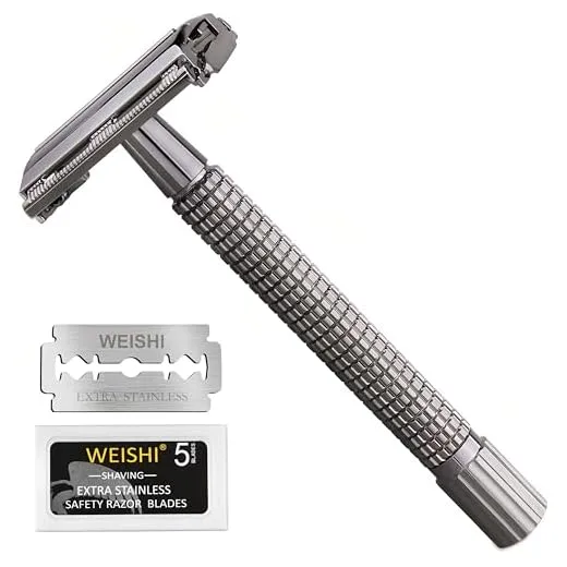 WEISHI Safety Razor Double Edge Nostalgic Long Handle Butterfly Open Razor