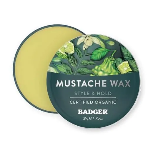 Badger - Mustache Wax, Medium Hold, Natural Mustache Wax, Certified Organic, Styling Facial Hair Wax, Moustache Wax, 0.75 oz