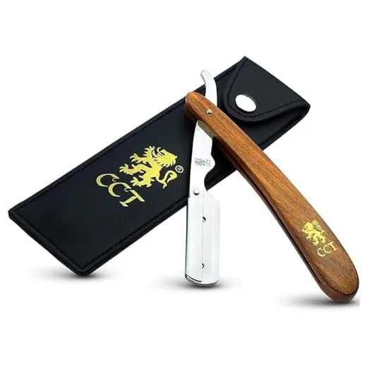 The Cambridge Cutthroat® Cut Throat Razor Kit Missanda Hardwood & Stainless Steel Professional Barber Razor, Premium Single Blade Straight Edge Razor, Moustache & Beard Shaper, Travel Pouch Included