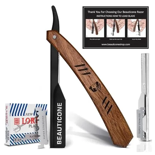 BEAUTICONE Rose Wooden Straight Razor