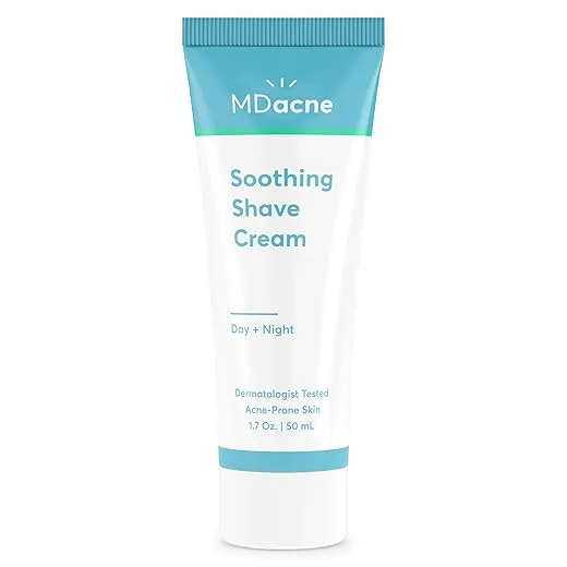 MDacne Shaving Cream for Acne-Prone Skin - Soothing, Oil-Free, Eliminates Razor Burn, Cuts & Infections - Reduce Skin Irritation & Prevent Shave Bumps & Nicks - Vegan, Paraben-Free & Cruelty-Free