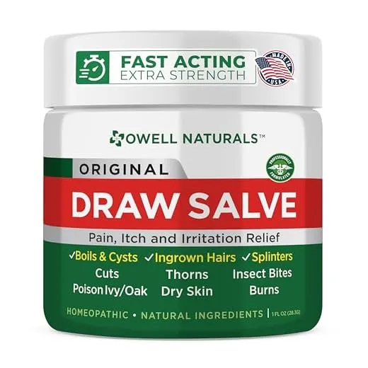 OWELL NATURALS Drawing Salve Ointment 1oz, ingrown Hair Treatment, Boil & Cyst, Splinter Remover, Bug and Spider Bites, bee Sting, Mosquito bite Itch Relief, Poison Ivy
