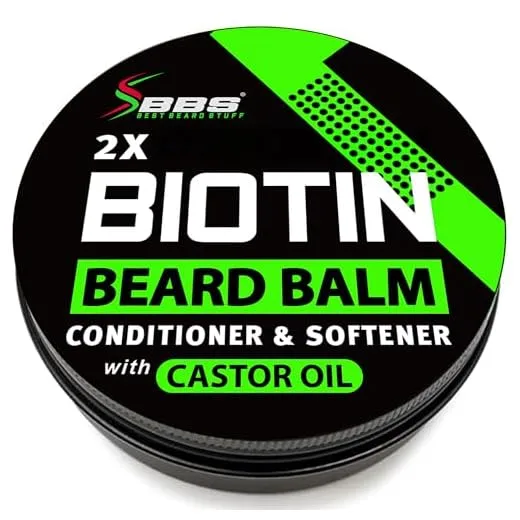 2X Thickening Biotin Beard Balm & Mustache Wax - Vegan Leave-In Conditioner, Natural Softener, Moisturizer with Castor Oil - All-Natural Care for Thicker Facial Hair Growth - USA Made