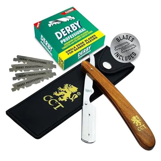The Cambridge Cutthroat® Cut Throat Razor Kit Missanda Hardwood & Stainless Steel Professional Barber Razor, Premium Single Blade Straight Edge Razor, Moustache & Beard Shaper, Travel Pouch Included
