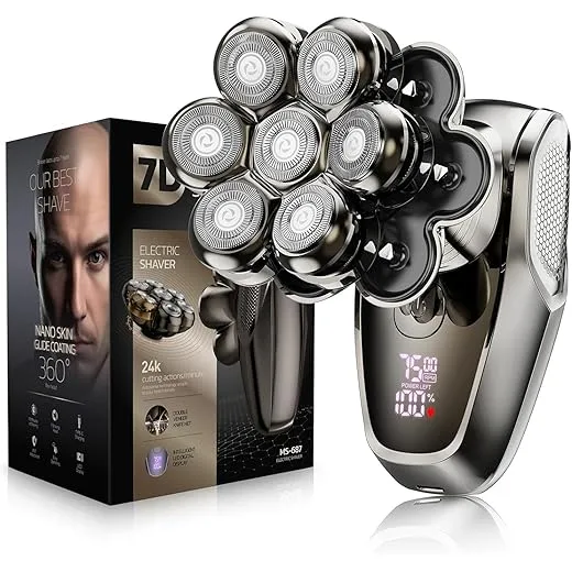 7D Head Shavers for Bald Men, SHPAVVER Detachable Head Shaver LED Display Dry Wet Bald Head Razor, IPX7 Waterproof Head Shavers with Type-C Charge