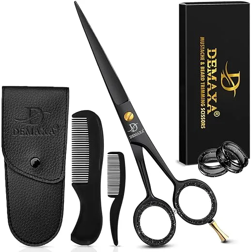 5" Professional Beard Scissors for men Mustache Scissors with 1 Mustache Comb, 1 Beard Comb & Soft Pouch – Prefect Beard shears mustache kit for All Facial Hair – moustache Grooming kit for Men