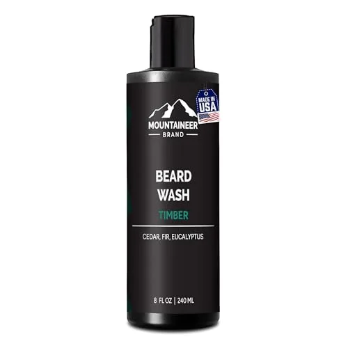 Mountaineer Brand Beard Wash For Men | 100% Natural Beard Shampoo | Thick Cleaning Softening Lather for Hair and Skin | Hydrate and Detangle | Grooming Treatment | Timber Scent 8oz