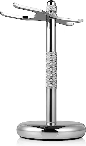 Perfecto Deluxe Chrome Razor and Brush Stand - The Best Safety Razor Stand. This Will Prolong The Life of Your Shaving Brush, metal