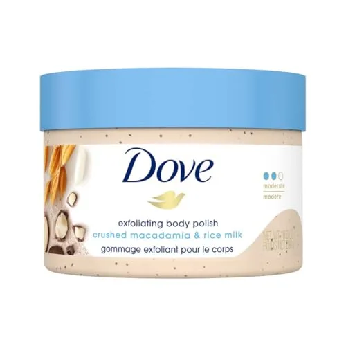 Dove Scrub Macadamia & Rice Milk Reveals Visibly Smoother Skin Body Scrub That Nourishes Skin 10.5 oz