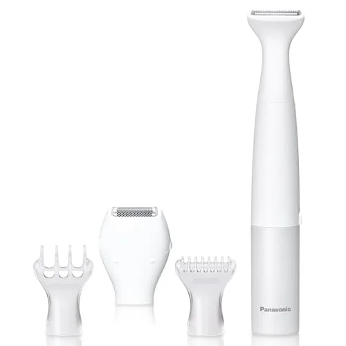 Panasonic Bikini Trimmer for Women, Cordless Wet Dry Electric Razor | Bikini shaver for women featuring 4 attachments, AA battery operated, wet/dry use, and travel size, White, ES-WV62-H
