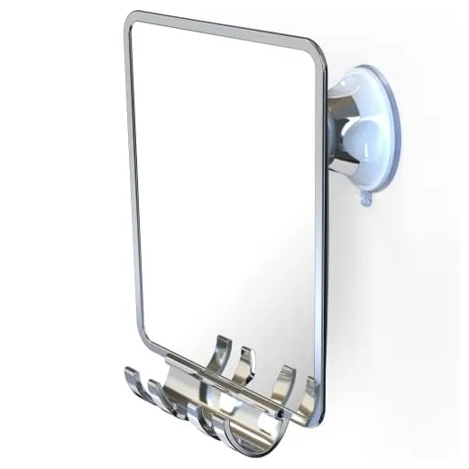 Luxo Shower Mirror, Shower Mirror fogless for Shaving with a Removable Razor Holder - Shaving Mirror for Shower with a Powerful Suction Cup - Shatterproof fogless Mirror for Shower (Chrome)
