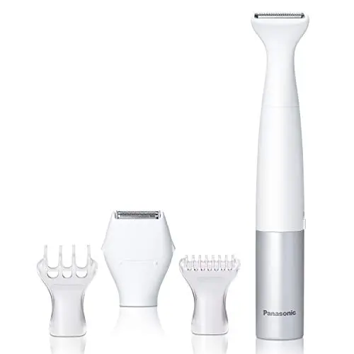 Panasonic Bikini Trimmer and Shaver for Women with 4 Attachments for Gentle Grooming in Sensitive Areas, Wet/Dry, Battery-Operated ES-WV60-S (White/Silver)