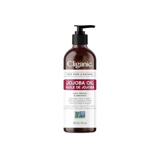 Cliganic Jojoba Oil Non-GMO, Bulk 16oz | 100% Pure, Natural Cold Pressed Unrefined Hexane Free Oil for Hair & Face