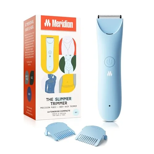MERIDIAN The Slimmer Trimmer | Waterproof Bikini Trimmer for Women | Sky | Rechargeable Electric Razor for Pubic Hair, Legs and Underarms, Offering up to 90 Minutes of Cordless Grooming