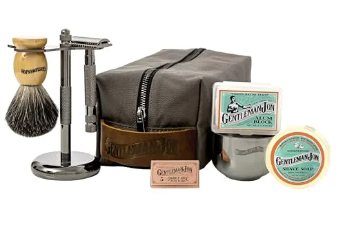 Gentleman Jon Deluxe Vintage Shaving Kit - 8pc Men's Safety Razor Gift Set