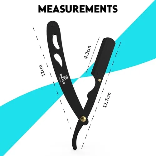 The Cut- Factory- Straight Razor with 100 Pack Platinum Treat Professional Barber Single Blade Edge Razors for Men for Close Shaving 100 Percent Stainless Steel-Black