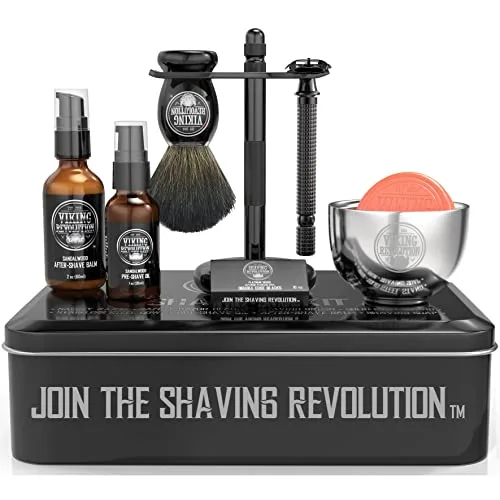 Viking Revolution Luxury Safety Razor Shaving Kit - 6 Piece Set