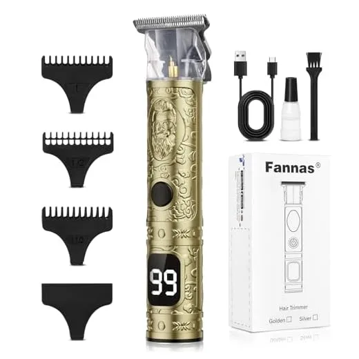 Fannas Hair Clippers for Men, Professional Hair Trimmer Barber Cordless Zero Gapped Hair Clippers with LCD Display, Mens Gifts Beard Trimmer T Liners Shavers Edgers Clipper for Hair Cutting - Gold