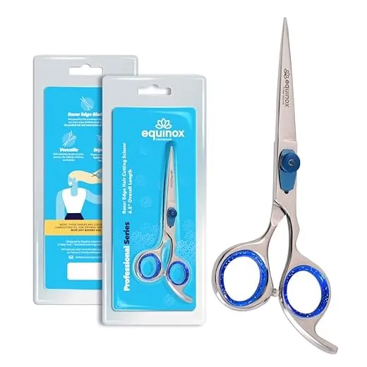 Equinox Professional Razor Edge Series Barber Hair Cutting Scissors - Japanese Stainless Steel Salon Scissors - 6.5” Overall Length - Fine Adjustment Tension Screw - Premium Shears for Hair Cutting