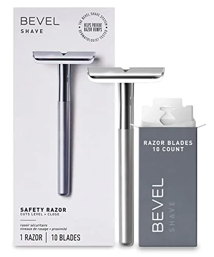 Bevel Safety Razor with Brass Weighted Handle and 10 Double Edge Safety