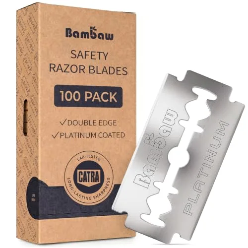 Bambaw Double Edge Safety Razor Blades, 100 Pack, Platinum Swedish Stainless Steel Replacement Razor Blades, Long-Lasting Performance, Smooth & Precise Shave, Up to 2 Years Supply