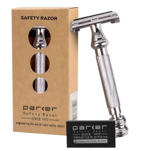 Parker 99R Chrome Double-Edge Safety Razor for Men With 5