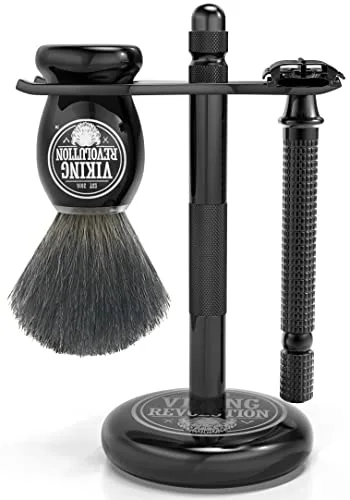 Viking Revolution Black Safety Razor Stand - Razor Holder and Shaving Brush Stand to Prolong the Life of Your Razor - Weighted Bottom for Extra Stability
