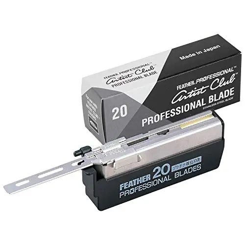 Feather Artist Club Professional Razor Blades - Single Straight Edge Replacement Blades for Full-Face Shaving, Beard Edging & Line-Ups - For Barbers & Men's Grooming - Made in Japan (20 C...