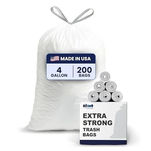 Plasticplace W4DSWH 4 Gallon White Drawstring Bags, 200 Count (Pack of 1)