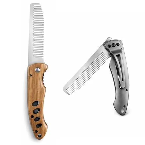 Qianyu Folding Comb Small Folding Pocket Beard Metal Grooming Tool for Men