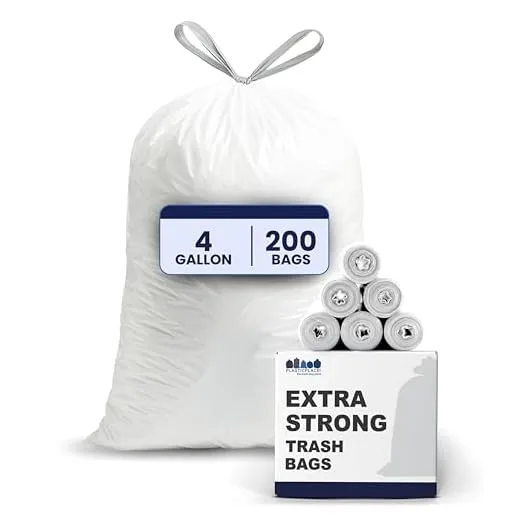 Plasticplace W4DSWH 4 Gallon White Drawstring Bags, 200 Count (Pack of 1)