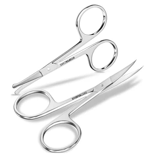 Utopia Care Curved and Rounded Facial Hair Scissors for Men - Mustache, Nose, Beard, Eyebrows, Eyelashes and Ear Hair Cutting Scissors - Professional Stainless Steel Trimming Scissors - Silver