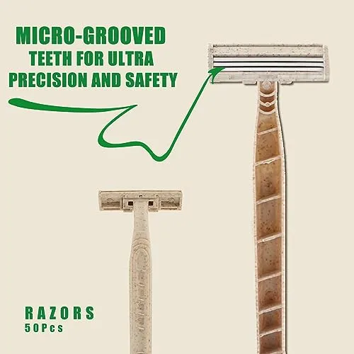EZTAT2 Disposable Razor - 50pcs Eco Friendly Disposable Three Blade Shaving Razor for Men/Women's Grooming, Biodegradable Single-Use Body & Face Shaver for Eco Friendly Product Gifts