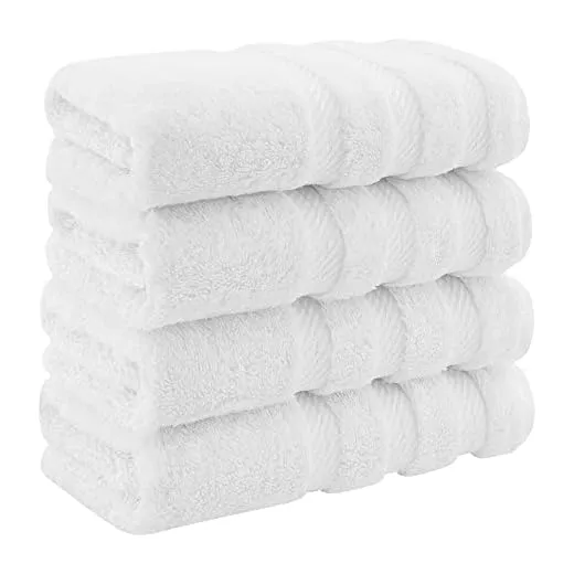 American Soft Linen Hand Towels, Set of 4, 100% Turkish Cotton Hand Towels for Bathroom, Kitchen, White