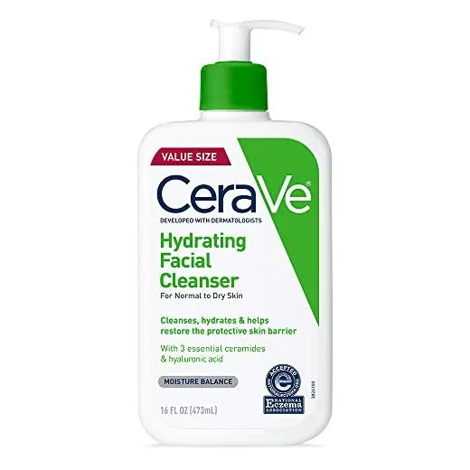 CeraVe Hydrating Facial Cleanser | Moisturizing Non-Foaming Face Wash with Hyaluronic Acid, Ceramides and Glycerin | Fragrance Free Paraben Free | 16 Fluid Ounce