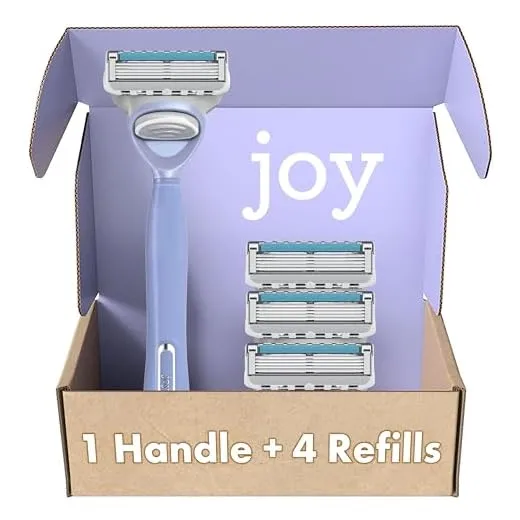 joy Razors for Women, 1 Handle, 4 Razor Blade Refills, Teal, Lubrastrip to Help Avoid Skin Irritation