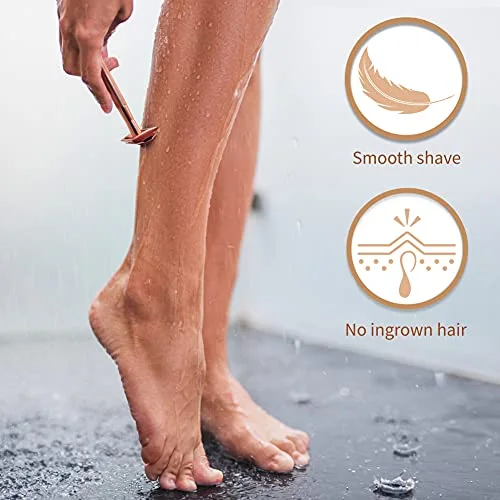Bambaw Double Edge Safety Razor with Stand, Women Razor with 5 Double Edge Safety Razor Blades, Plastic Free Metal Razor – Rose Gold