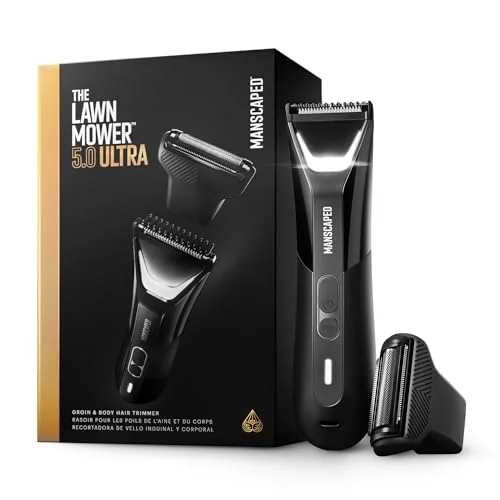 MANSCAPED® The Lawn Mower® 5.0 Ultra Groin & Body Hair Trimmer | Dual-Head SkinSafe® Trimmer & Foil Blades, Waterproof Wet/Dry, USB-C Rechargeable with Travel Case, Men s Ball Shaver, Black