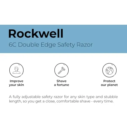 ROCKWELL RAZORS 6C Gunmetal Chrome Double-Edge Safety Razor with 6 Adjustable Shave Settings and 5 Blades