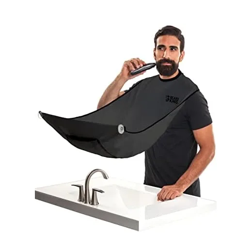 BEARD KING Beard Bib Apron - Shaving Set for Dad - As Seen on Shark Tank - Men's Hair Catcher for Shaving - Grooming Accessories, Black.