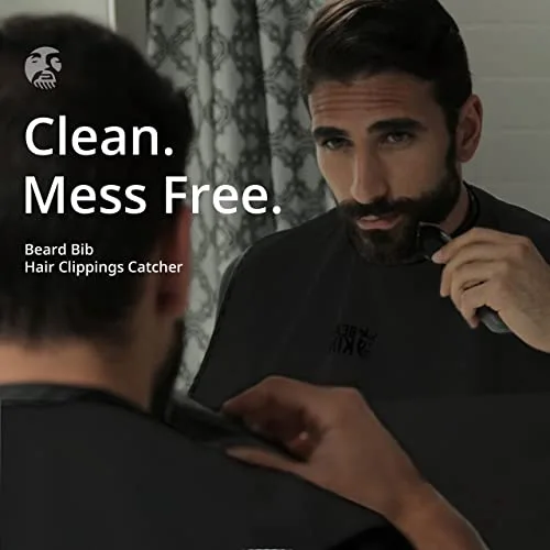 BEARD KING Beard Bib Apron - Shaving Set for Dad - As Seen on Shark Tank - Men's Hair Catcher for Shaving - Grooming Accessories, Black.