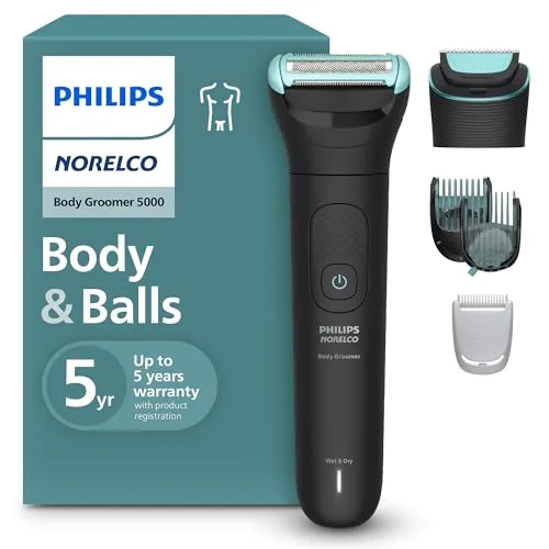 Philips Norelco Body Groomer 5000, Body & Balls, Dual Head Trimmer & Shaver | Dual Head Trim & Shave for Full-Body Grooming, Intimate Trimming, 11 Length Settings, Wet and Dry Use, 100-Min...