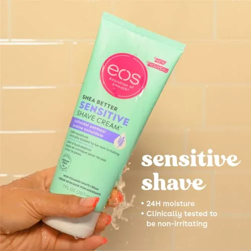eos Shea Better Sensitive Shaving Cream, Women's Shave Cream, Fragrance-Free, Skin Care and Lotion with Colloidal Oatmeal, 24-Hour Hydration, 7 fl oz