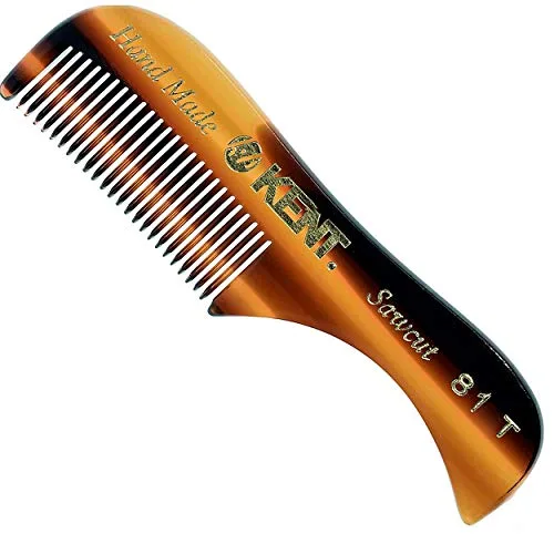 KENT 81T Handmade Beard Mustache Comb - Extra Small. Mini Fine Toothed Beard and Moustache Combs Pocket Size for Facial Hair Grooming. Hand-Made Saw-Cut & Polished,Made In England