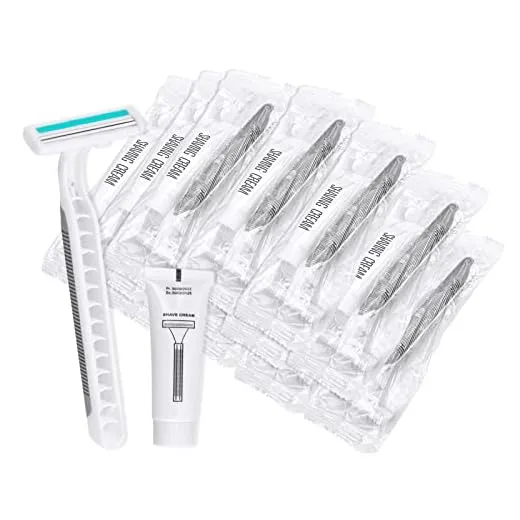 Disposable Razors in Bulk Pack of 60,Gray Bulk Razors Disposable Individually Wrapped Twin Blade Disposable Shaving Razors with Shaving Cream and Clear Cap Set for Homeless,Hotel,Charity,Travel