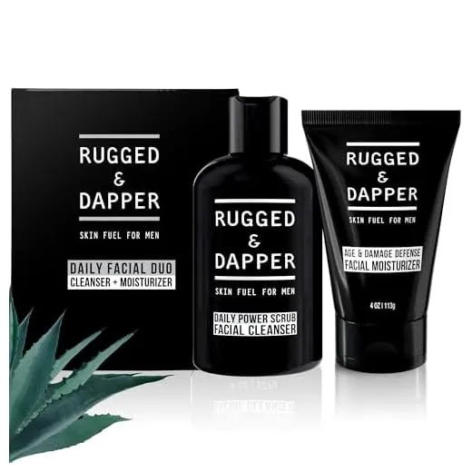 RUGGED & DAPPER Daily Duo Skincare Set for Men | Includes Age + Damage Defense Moisturizer & Daily Power Scrub Face Wash