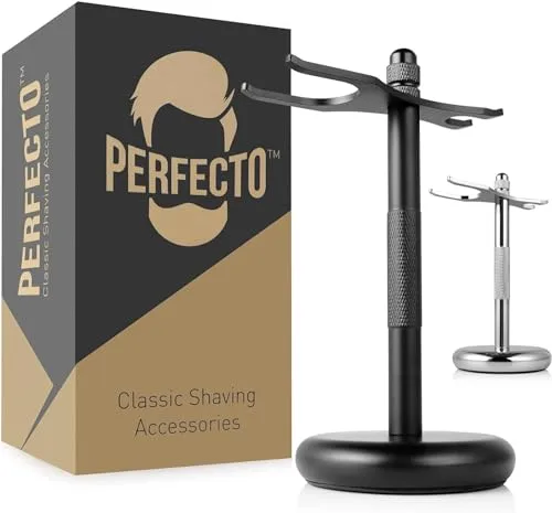 Perfecto Deluxe Black Razor and Brush Stand - The Best Safety Razor Stand. This Will Prolong The Life Of Your Shaving Brush, Best Valentine's Day Gift for Him, Gift For Dad Men, Shaving Accessori...