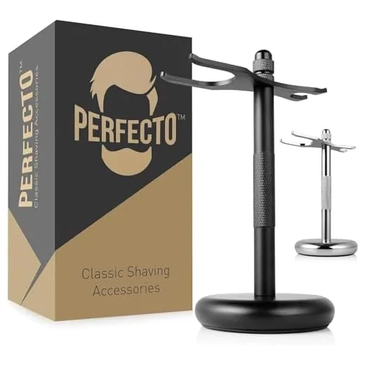 Perfecto Deluxe Black Razor and Brush Stand - The Best Safety Razor Stand. This Will Prolong The Life Of Your Shaving Brush, Best Valentine's Day Gift for Him, Gift For Dad Men, Shaving Accessories.