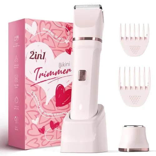 Risina 2-in-1 Bikini Trimmer for Women, Electric Razors for Women, Gifts | IPX7 Waterproof, Rechargeable, Ceramic Blades, Face Shaver and Body Hair Trimmer for Bikini Line, Pubic Hair, Legs, Underarms